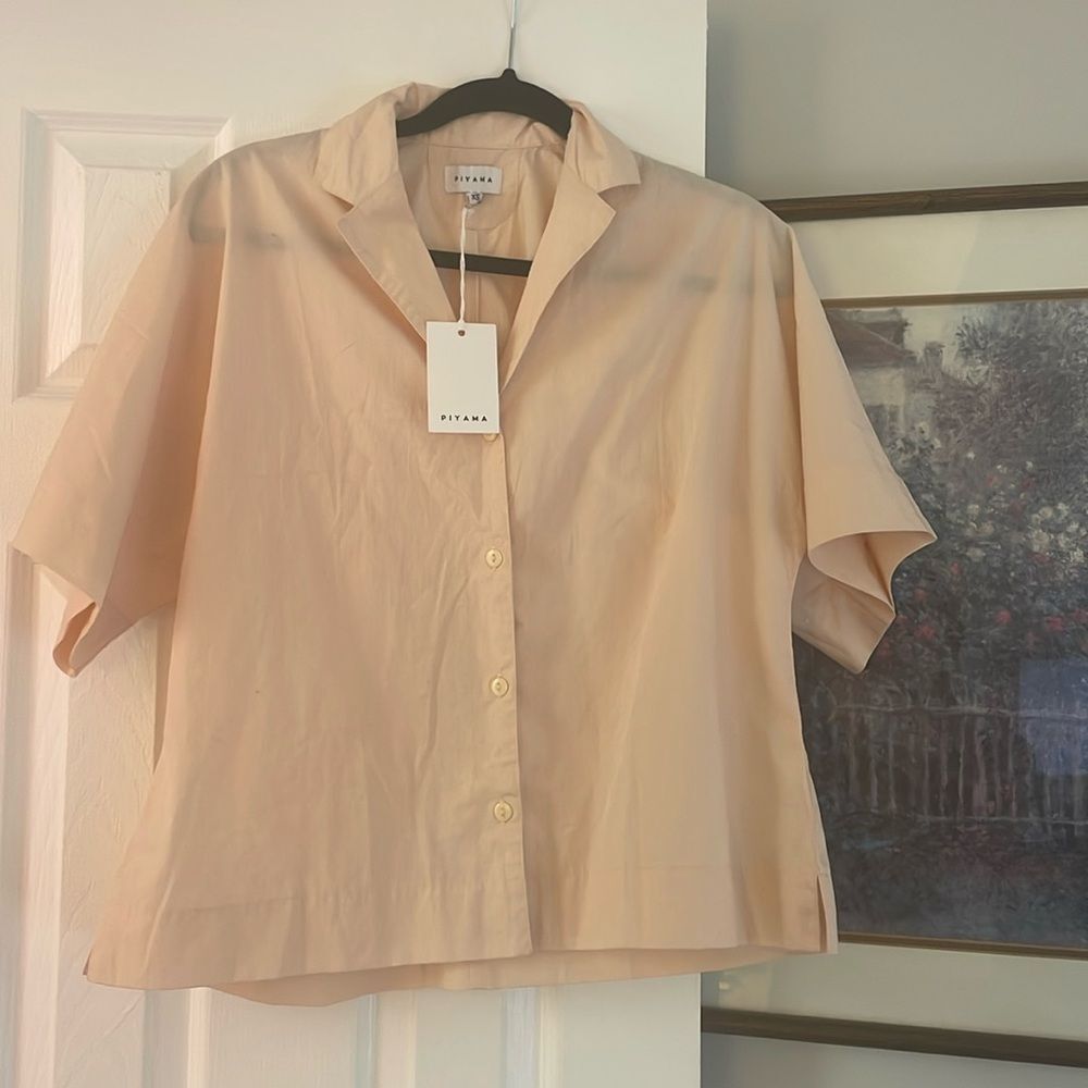 Piyama Marnie Blush Pink Cotton Lyocell Boxy Button Down Top Oversized XS - Picture 2 of 6